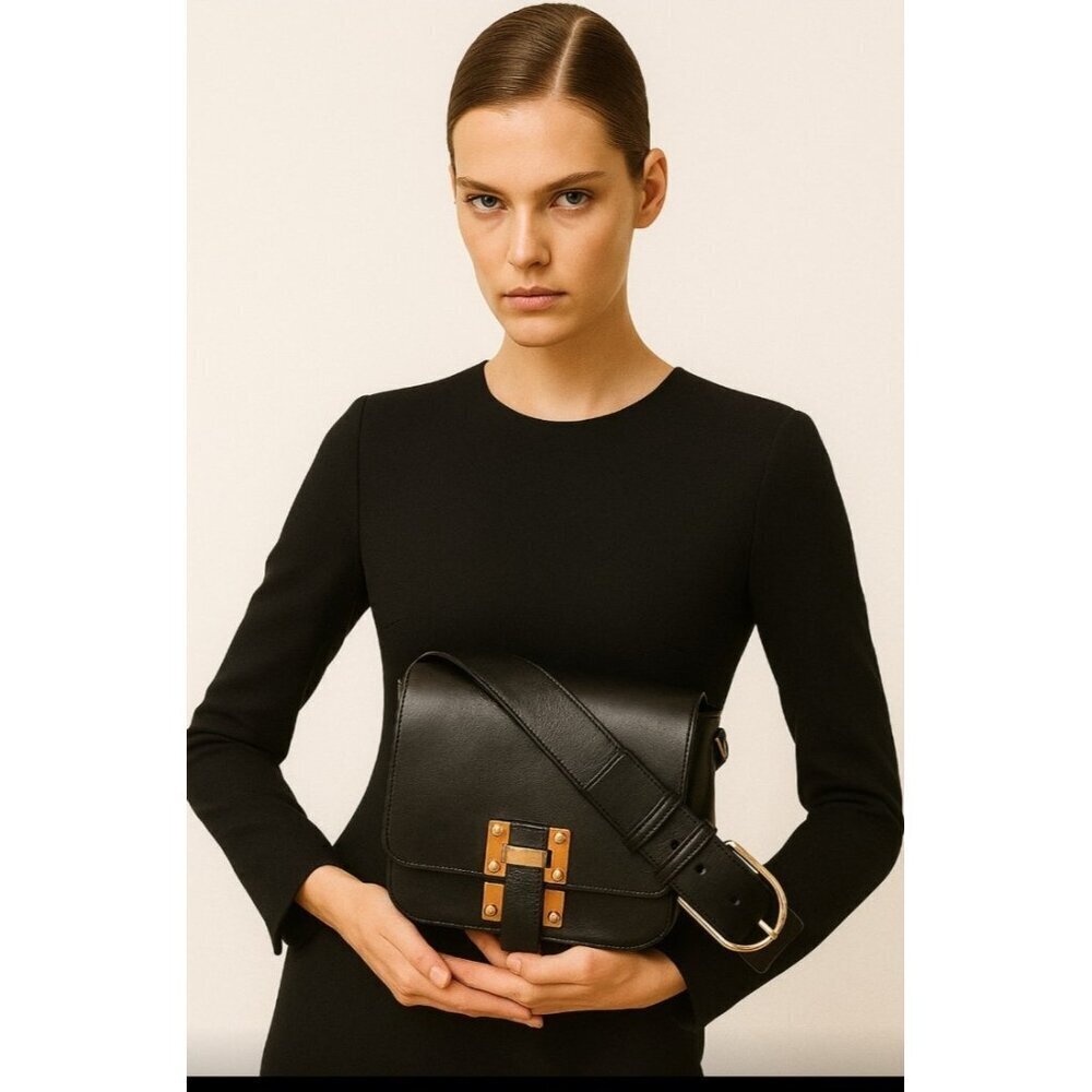 SOPHIE HULME Black Smooth Matte Leather Crossbody Bag